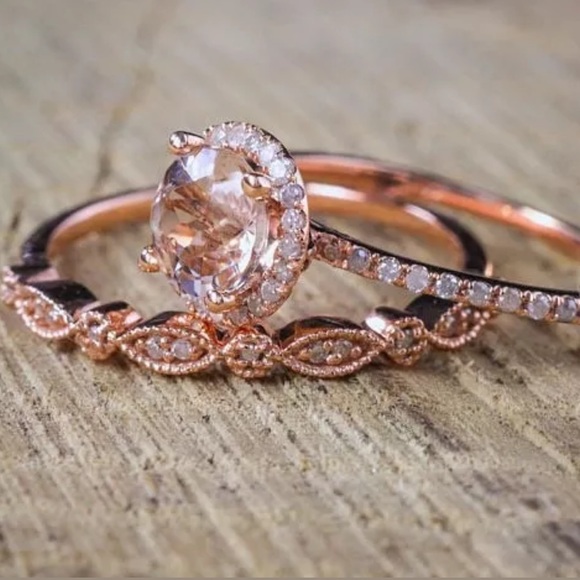 Jewelry - Sterling Silver 2PC Rose Gold Topaz Ring